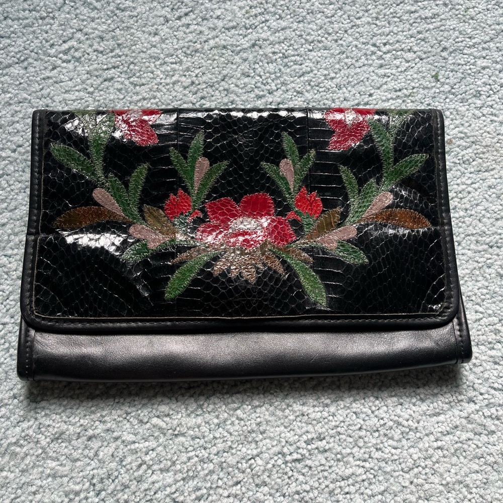 Oleg Cassini Black Floral Clutch